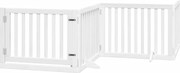 vidaXL Poartă câini pliabilă cu ușă, 4 panouri, alb, 320 cm, lemn plop