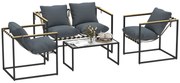 Outsunny set mobilier grădină 4 piese, 2 fotolii, canapea 2 persoane, masă, perne incluse, gri | Aosom Romania