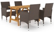 vidaXL Set de servit masa pentru grădină, 5 piese, cu perne, maro