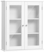 Kleankin Dulap de Baie Suspendat cu 2 Uși din Lemn și Sticlă, Dulap de Perete Multifuncțional, 55x20x65 cm, Alb | Aosom Romania