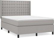 vidaXL Pat box spring cu saltea, gri deschis, 140x190 cm, textil