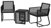 Outsunny Set de Mobilier de Grădină din 3 Piese din Ratan, Set cu Masă din Sticlă Securizată și Perne Moi, 53x57x77 cm, Negru | Aosom Romania