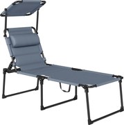 Outsunny Sezlong pentru exterior, Sezlong pliabil reglabil cu spatar cu 4 pozitii, parasolar, tetiera, cu cadru metalic