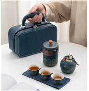 Set Ceainic 350 ml, 3 cupe din Portelan si recipient pentru ceai, ROYAL SAPPHIRE