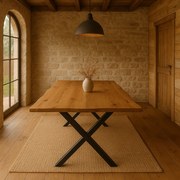 Masa Dining din Lemn Masiv de Stejar cu Picioare Metalice, 8-12 Persoane - BERGO