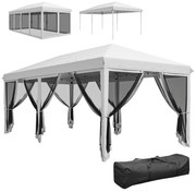 Outsunny Foisor Pliabil cu 6 Perdele Plasa de Tantari, Foisor de Gradina cu Structura din Otel, 585x295x270cm, Alb Crem | AOSOM RO