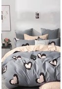 Lenjerie de pat gri/bej din bumbac ranforcé pentru pat dublu/extinsă cu cearceaf inclus/cu 4 piese 200x220 cm Double Heart – Mila Home