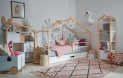 Pat copii Teepee alb/pin/gri 90x200 cm