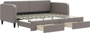 vidaXL Pat de zi cu extensie și sertare, gri taupe, 90x200 cm, textil