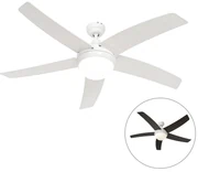 Ventilator inteligent de tavan alb cu imprimeu de lemn 132cm incl. LED Dimmabil cu telecomandă - Cool