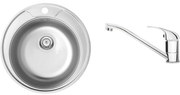 Set chiuveta bucatarie rotunda inox si baterie crom Deante, Twist