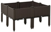 Outsunny Pat de flori 4 niveluri, cu găuri de scurgere, design ratan, DIY, maro, 40x40x44 cm | Aosom Romania