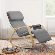 HOMCOM Fotoliu relax de leagăn fotoliu alăptare cu suport de picioare reglabil, buzunar lateral și pernă, gri | Aosom Romania