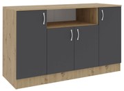 Comoda Pedro, 4 Usi, Stejar Artisan/Antracit, 135 x 50 x 80 cm