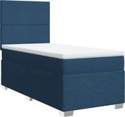 vidaXL Pat box spring cu saltea, albastru, 90x200 cm, textil