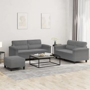 vidaXL Set de canapele cu perne, 3 piese, gri închis, microfibră