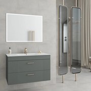 Set dulap baza suspendat antracit cu 2 sertare Drop Lines Athena si lavoar alb 80 cm