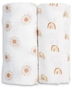 Lulujo – Set 2 museline din bambus si bumbac - 100 x 100 cm- Rainbows/Suns