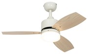 Ventilator de tavan de exterior alb cu imprimeu de lemn 91,3 cm, inclusiv LED cu dimmer cu telecomandă IP44 - Toledo