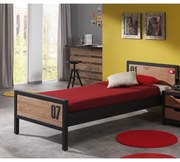 Pat Copii ALEX 90x200 cm, Pin Masiv cu Metal Negru – Vipack