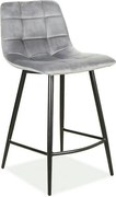 Scaun bar MILA H-2, gri/negru, stofa catifelata/metal, 43x38x87 cm