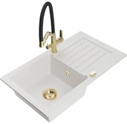 Mexen Pablo chiuvetă de granit cu o singură cuvă, cu scurgător și baterie de bucătărie Duo, albă - 6510-20-671701-57-G