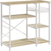 Raft de Bucatarie Cuptor cu Microunde, Dulap de Bucatarie cu 4 Rafturi cu Carlige si Cos Plasa, Lemn si Otel 90x40x84.5cm HOMCOM | Aosom RO