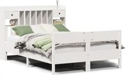 vidaXL Pat cu bibliotecă fără saltea, alb, 160x200 cm, lemn masiv pin