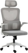 Vinsetto Scaun Ergonomic de Birou, Tetieră Reglabilă, Suport Lombar, 70x66x120-128 cm, Gri | Aosom Romania