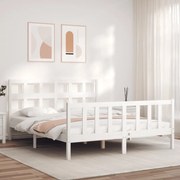 vidaXL Cadru de pat cu tăblie, alb, king size, lemn masiv