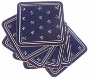 Suport canp din plută Flori albastru, 10 x 10 cm, set de 6 buc.