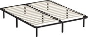 HOMCOM Pat Matrimonial Industrial cu 28 de Doghe și Spațiu de Depozitare, din Lemn și Oțel, 190x160x31 cm, Negru și Lemn | Aosom Romania