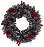 Ghirlanda din plastic cu conuri acoperite de chiciură și boabe roșii, lungime 26 cm