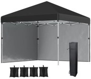 Outsunny Pavilion de Grădină Pliabil cu Înălțime Ajustabilă, 2 Pereți și Geantă Inclusă, 297x297x288 cm, Negru | Aosom Romania