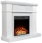 Semineu electric cu mască MDF, flacără LED, bușteni decorativi, sunet lemne, termostat, timer, telecomandă, Alb