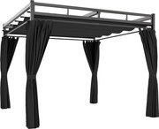 Outsunny Gazebo Pergolă 3x3 m cu Acoperiș Retractabil Glisant, 4 Pereți Laterali, Orificii de Drenare, Pergolă de Grădină din Poliester și Oțel, pentru Terasă, Curte, Exterior, UV30+, Gri Închis | Aosom Romania