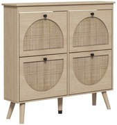 HOMCOM Pantofar 4 clapete 20 perechi raft reglabil stil boem picioare lemn masiv 105 x 24 x 97,5 cm natural | Aosom Romania