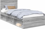 vidaXL Cadru de pat Gri Sonoma 90 x 200 cm Lemn de pin masiv