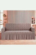 Husa elastica pentru canapea 3 locuri, cu volanas, model Jacquard, Cappuccino