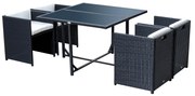 Outsunny Set Mobilier de Grădină cu Masă de Prânz, 4 Scaune și Perne, 109x109x72 cm, Negru | Aosom Romania