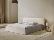 Pat tapitat cu somiera rabatabila si lada depozitare, 180x200 cm, Micadoni Home, Elizabeth-68, tesatura structurata chenille, bej