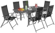 Outsunny Set de Grădină din 7 Piese cu Masă Extensibilă și 6 Scaune Pliabile cu Brațe, 90/180x90x75 cm, Gri și Negru | Aosom Romania