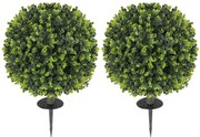HOMCOM Set 2 Plante Artificiale de Buxus de 40 cm cu Tija Integrată pentru Interior și Exterior, Verde | Aosom Romania