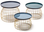 Set 3 masute de cafea rotunde din fier 26 cm / 32 cm / 42 cm albastru închis / verde / gri