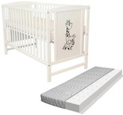 Patut din lemn masiv 120x60 cm Bria alb si saltea antialergica cu ventilatie Air 120x60x10 cm, reglabil pe 3 nivele, certificat EN71