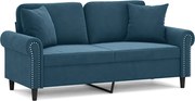 vidaXL Canapea cu 2 locuri cu pernuțe, albastru, 140 cm, catifea
