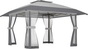 Outsunny Pavilion 4x4m Impermeabil Reglabil pe înălțime Pop-up Pavilion pliant cu dublu acoperiș 4 laterale din plasă, UV 30+Gri deschis | Aosom Romania