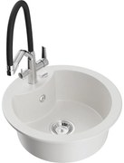 Mexen Diego chiuvetă de granit cu 1 compartiment și baterie de bucătărie Duo, alb - 6512-20-671701-07