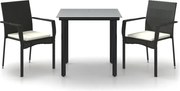 vidaXL Set mobilier de grădină cu perne, 3 piese, negru, poliratan