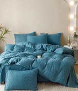 Lenjerie Pat Dublu, Jacquard Finetat, 6 Piese - Albastru